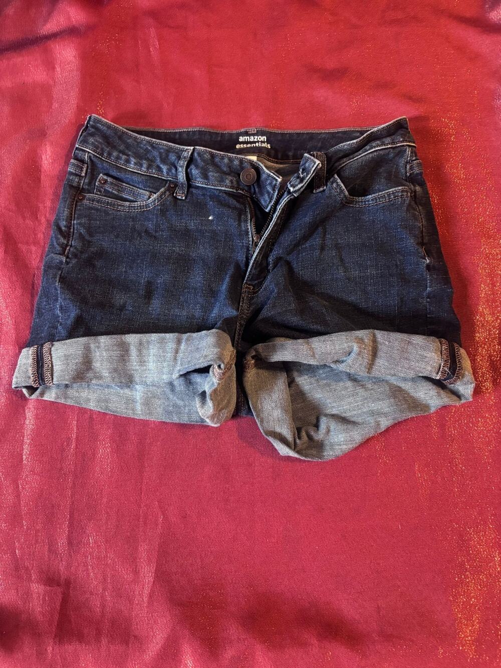Amazon Essentials Shorts Womens 4 Cuffed Denim Mid Rise Five Pocket Blue Casual